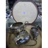 A mixed lot comprising vintage leather collar box, with inset white metal panel,