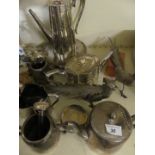 A mixed lot of silver-plated items to include, coasters, teawares, vases, model pheasants etc.