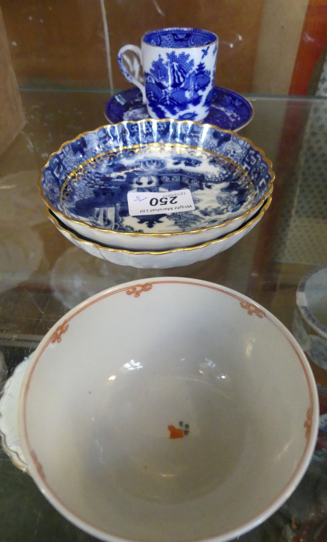 A collection of mixed items to include 19th Century Willow pattern blue and white coffee can and