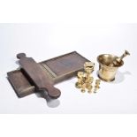 A mixed collection of 19th Century metal wares and further items To include a brass bound mahogany