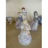 A mixed lot of 20th Century figurines comprising two Lladro figures of girls in crinoline dresses