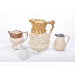 A collection of 19th century and later relief moulded jugs The first Staffordshire example,