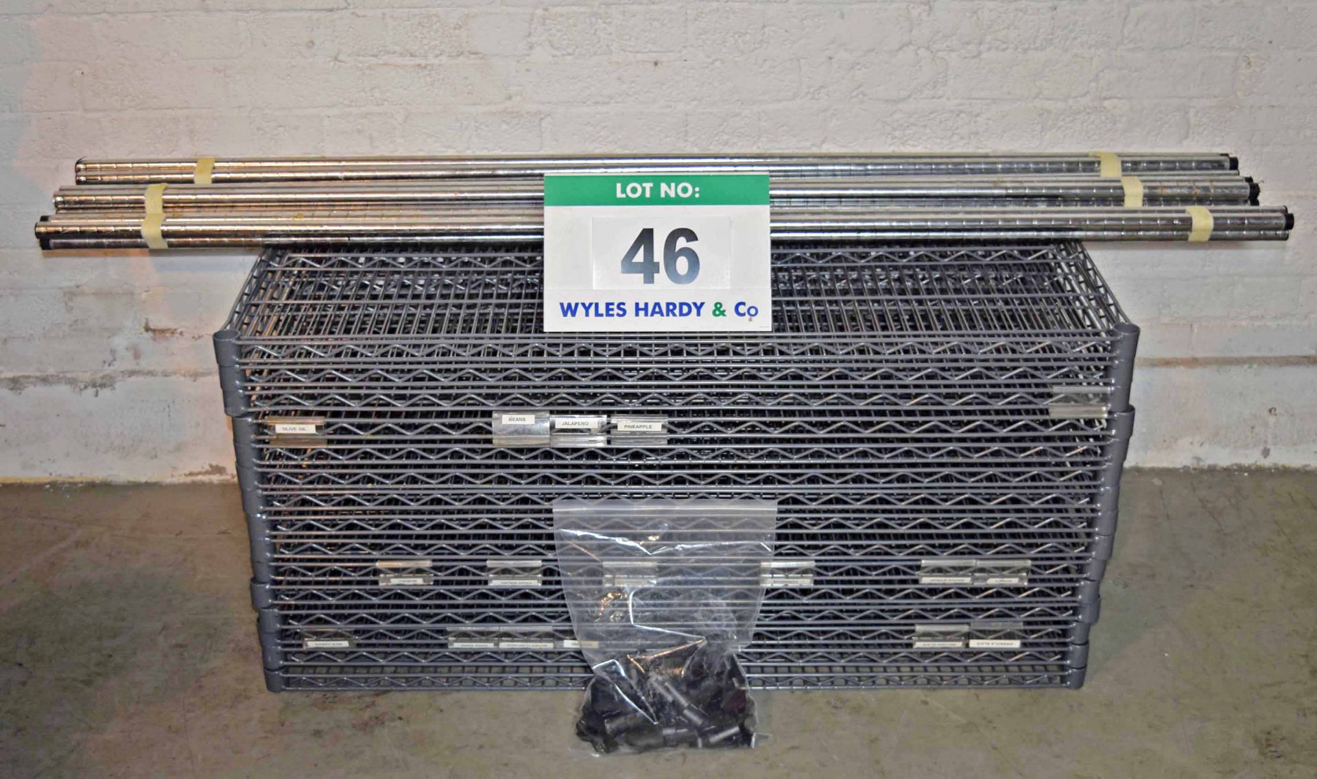 Three Bays of Plastic Coated Wire Rack Shelving, each comprising Five 1200mm x 600mm Shelves, Four