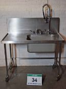 A 1200mm Stainless Steel Single Bowl, Single Drainer Kitchen Sink on Castor Wheels with fitted Mixer