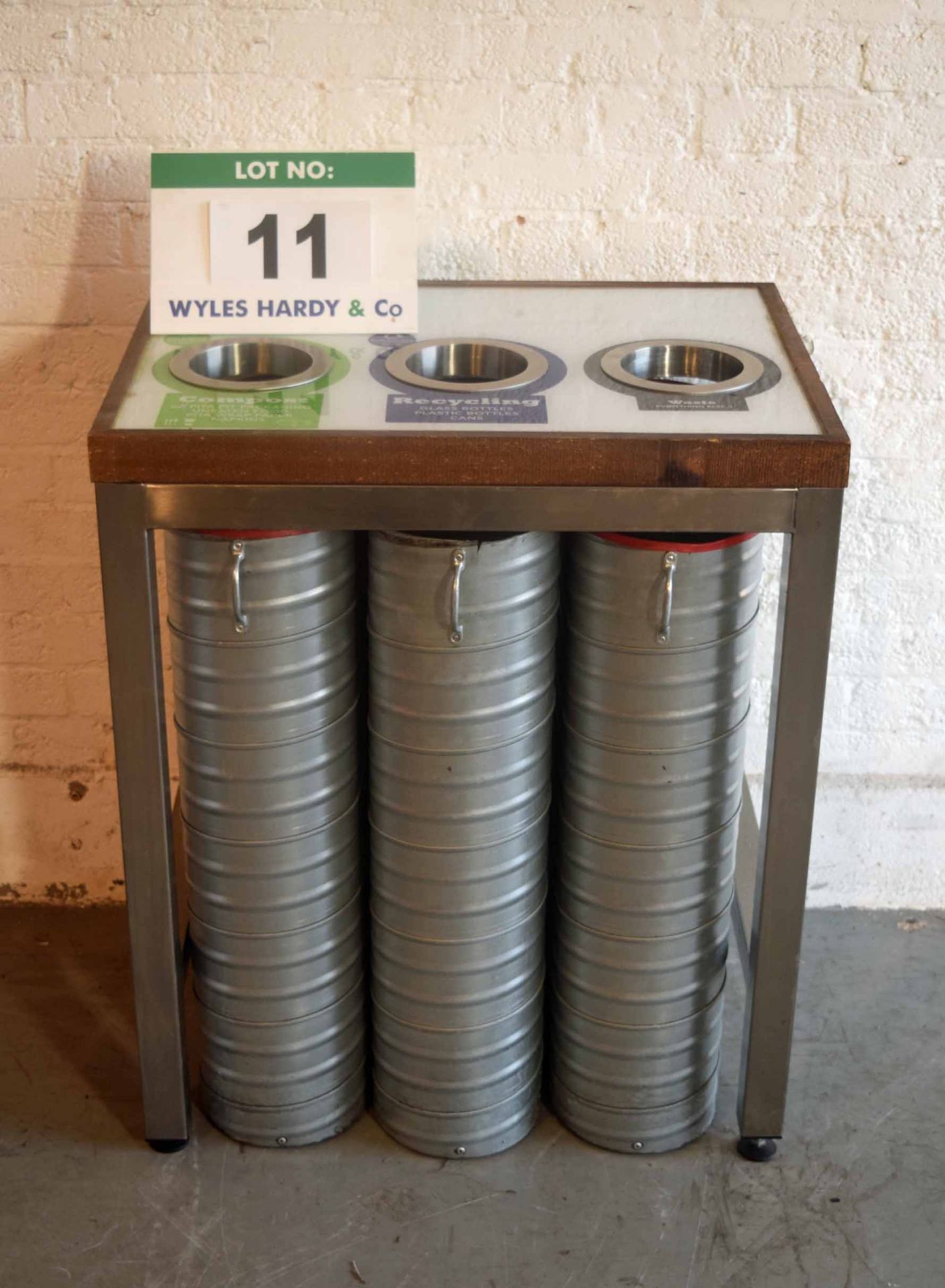 A 770mm 3-Port Recycling Table with Three Recycle Bins (As Photographed)