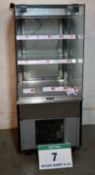 An Unbadged 1400mm high x 600mm wide Open Fronted Glass Chiller Display Cabinet with Two Shelves,