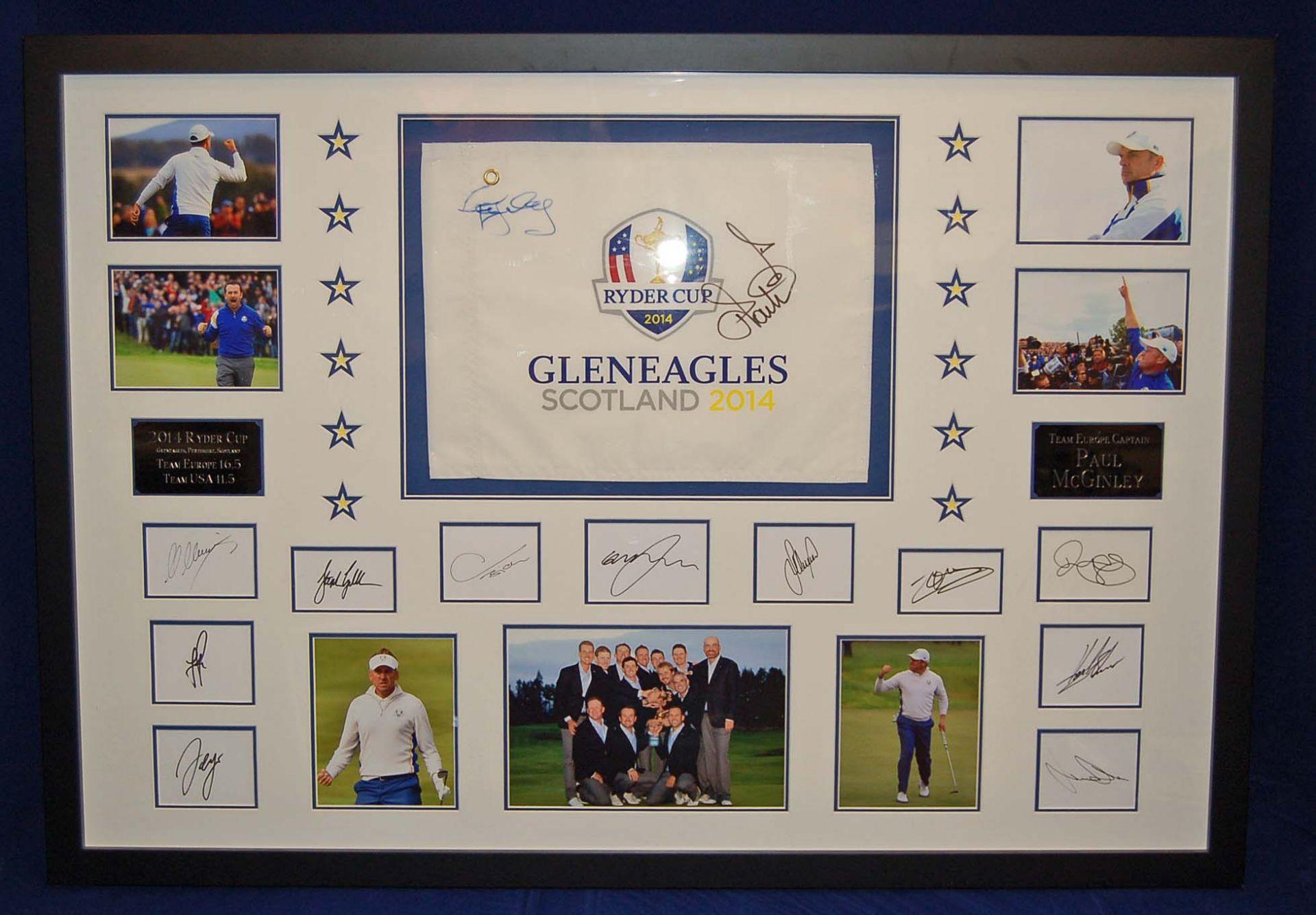 A 127cm x 88cm Framed & Glazed Display commemorating the 2014 Ryder Cup at Gleneagles &