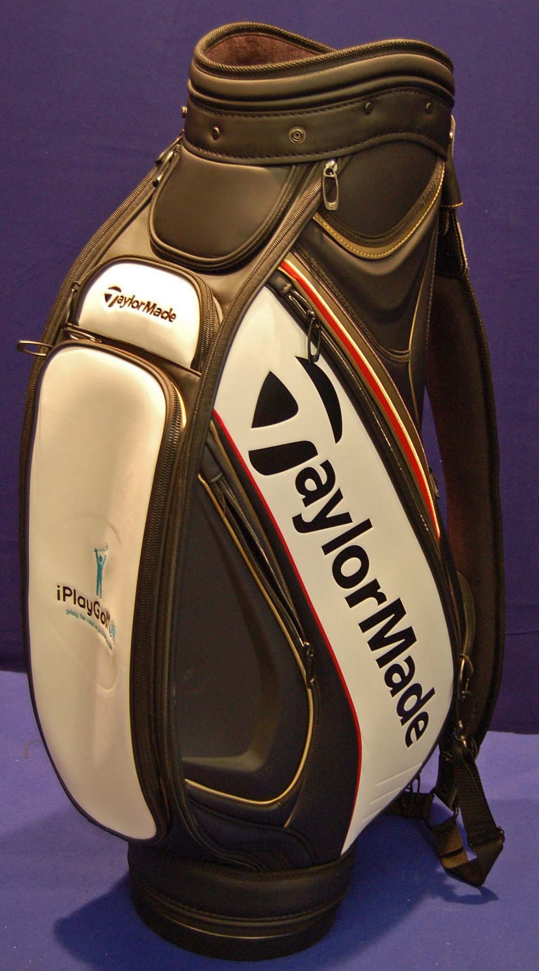 A TAYLORMADE TM16 Tour Cart Golf Bag in Black/White/Red/Gold featuring 6-Way Velour Top (8.5 inch - Image 2 of 2