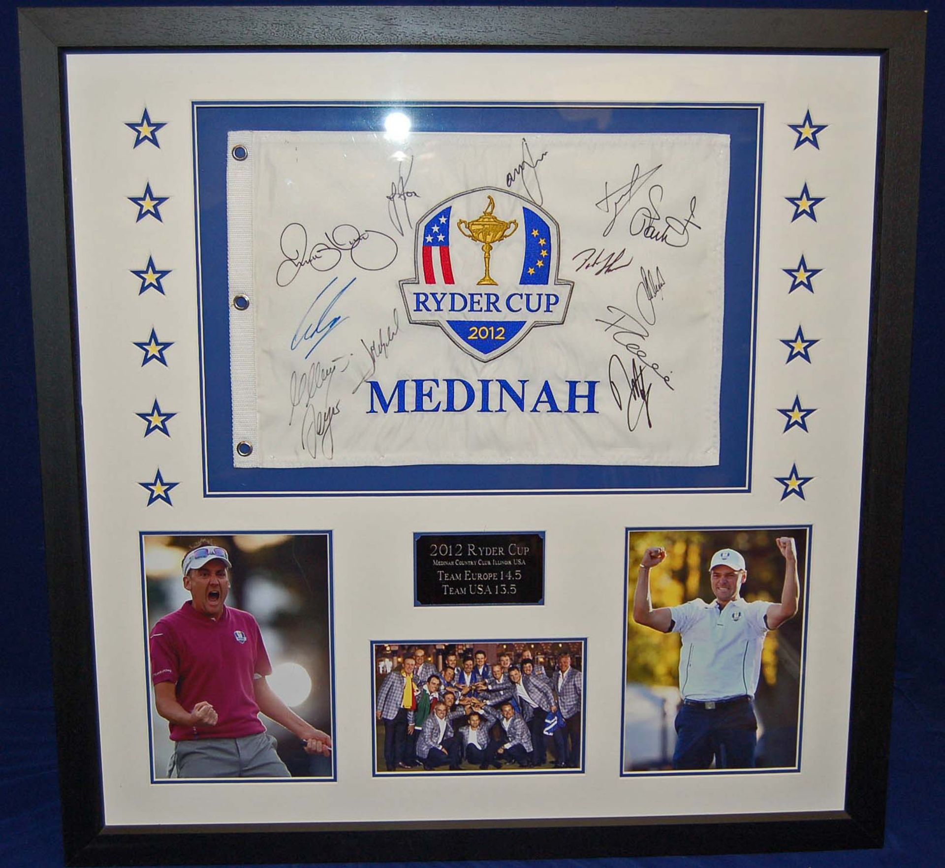 A 90cm x 90cm Framed & Glazed Display commemorating the 2012 Ryder Cup at Medinah Country Club,