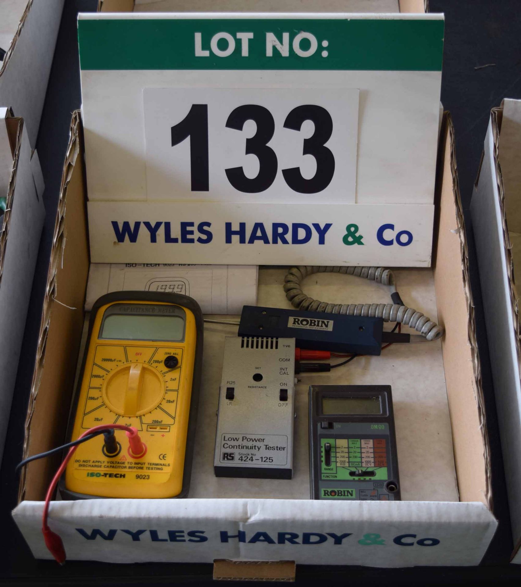 A Box of Electrical Test Equipment including AN ISO-TECH 9023 Capacitance Meter, A RS Low Power