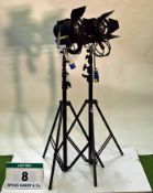 Two LTM LT 650 Watt Pepper FRESNEL Lights with Lightweight Triple Extending Stands (As