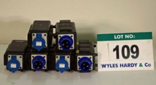 Six In Line 6-Way Distribution Units with 63 Amp In and Out and 6 x 240V Mains Plug Outlets