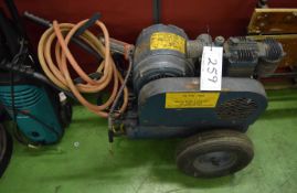 A Vintage Mobile 240V Electric Motor Driven Compressor on Welded Steel Receiver, With Hose & Tyre