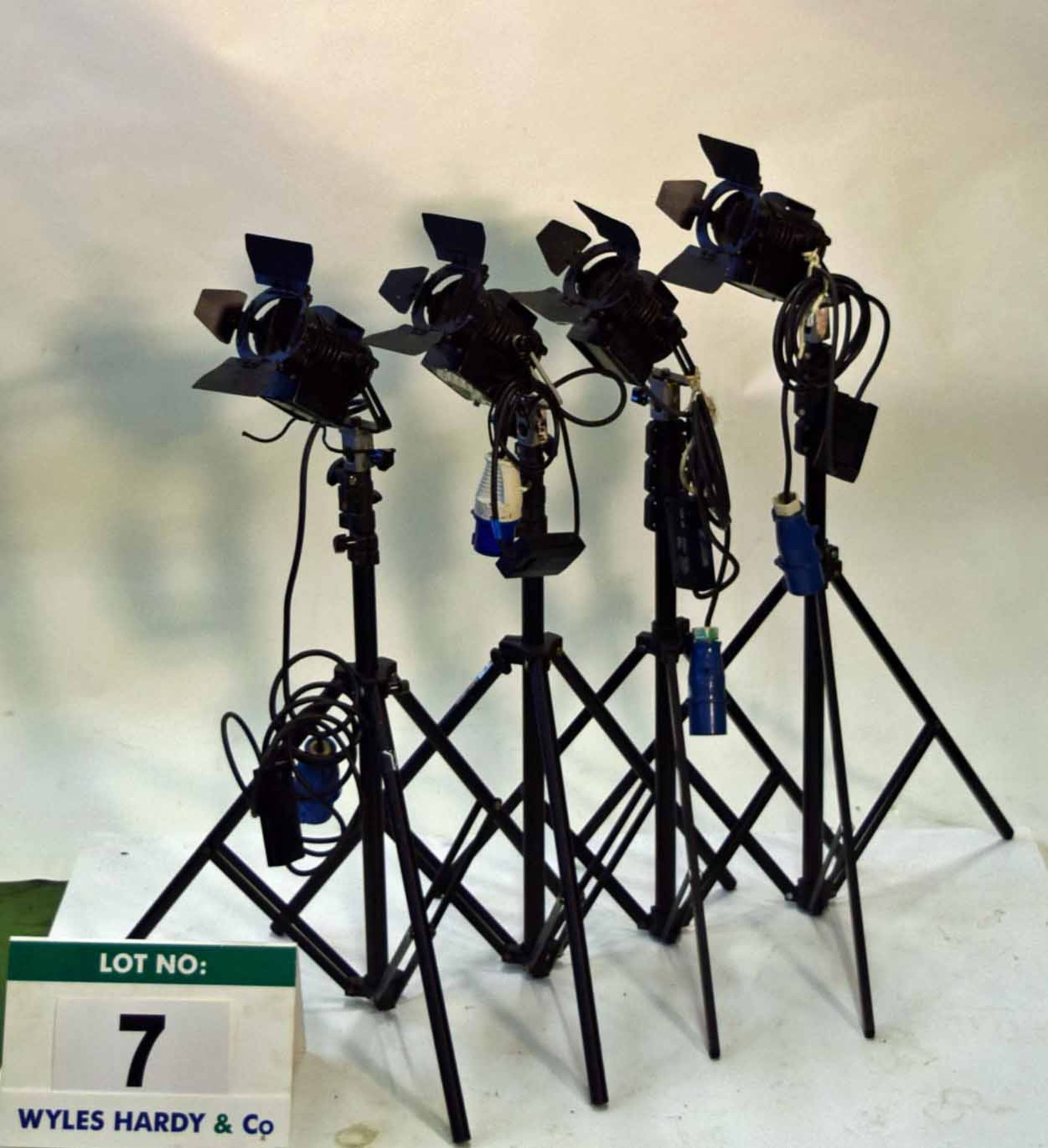 Four LTM Pepper 100 Watt FRESNEL Lights with Dimmers Controls and four Lightweight Triple