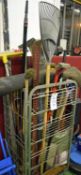 A Stillage of Hand and Garden Tools including Brushes, Rakes, Spades, Forks & Mops (As