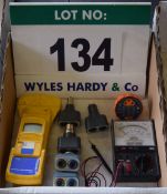 A Box of Electrical Test Equipment including A ZIRCON Metalliscanner 6.0, An RS Ohm Meter and A