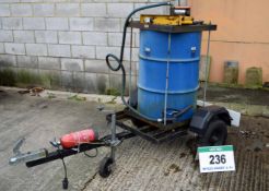 A Welded Steel 45 Gallon Drum Dispensing Trailer including 12V Dispensing Pump , Hand Held Nozzle