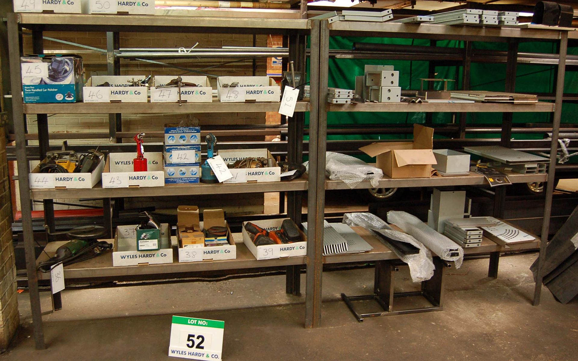 Two Fabricated Steel Racks - 1.8M x 1.5M with fitted Four Shelves (Excludes Contents)