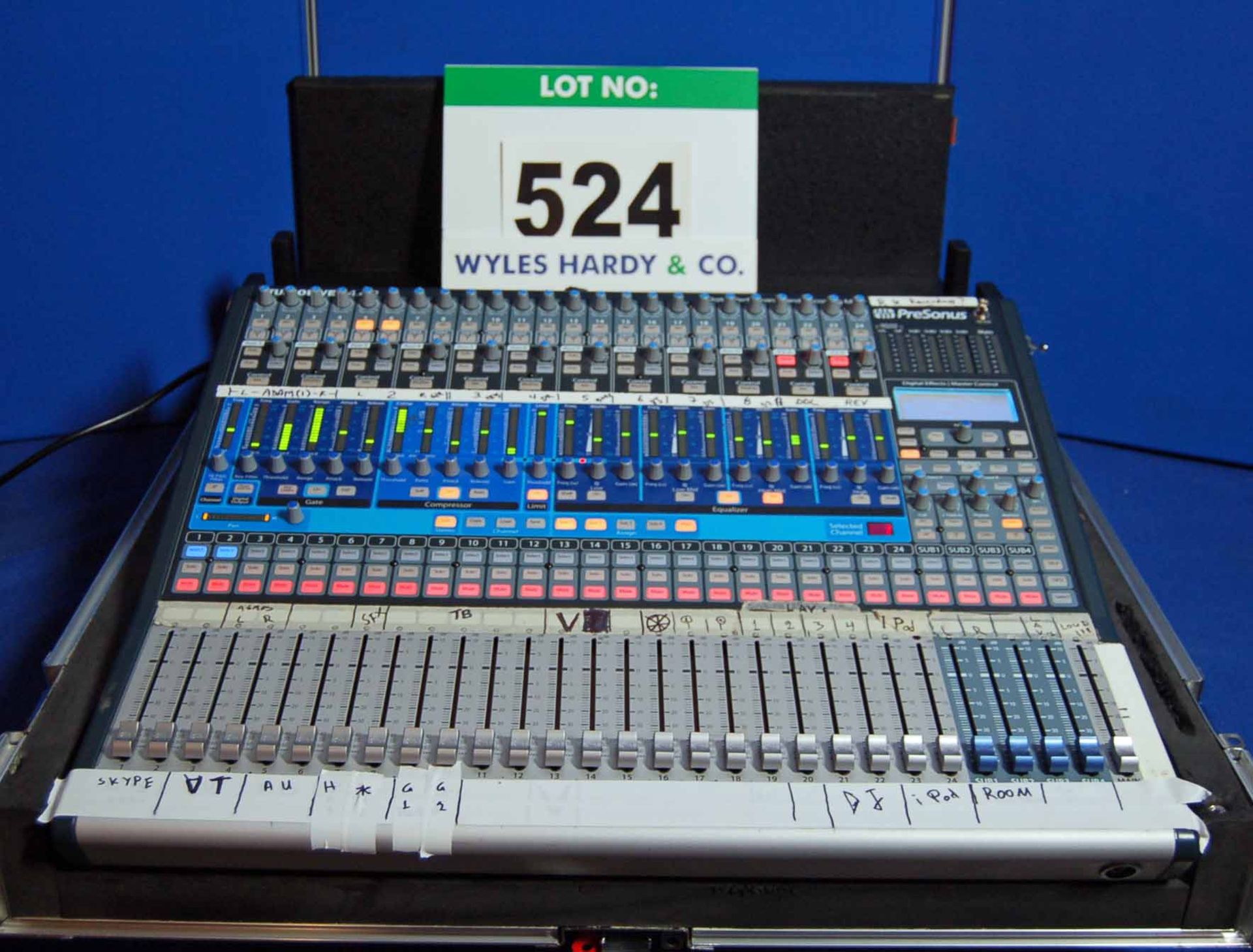 A PRESONUS Studio Live 24 4.2 Mixing Desk, 24-Channel, Four BVS, DV25 Outputs in GATOR Carry Case