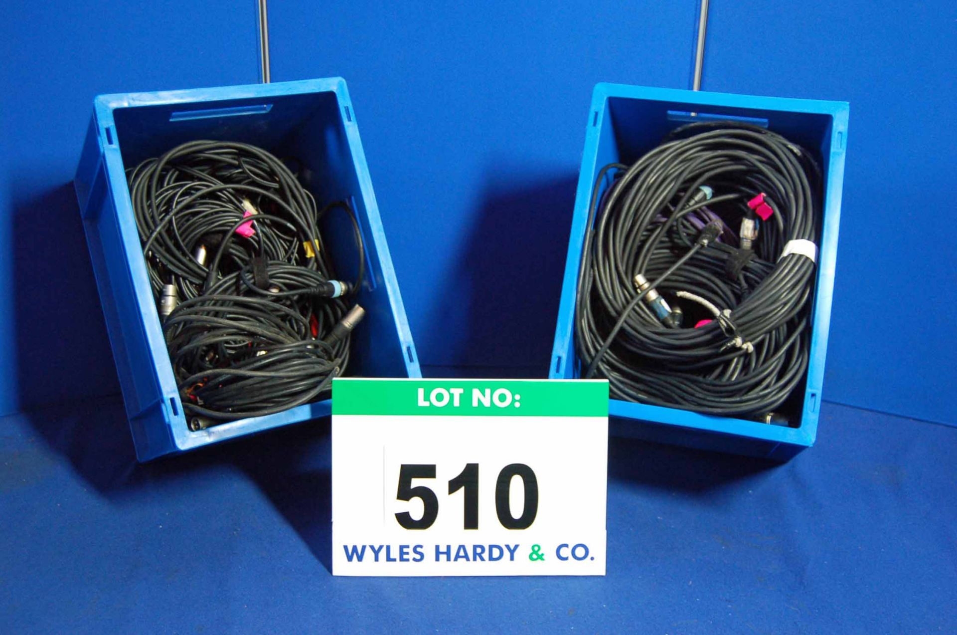 Two Crates with A Quantity of Audio Leads (As Photographed)