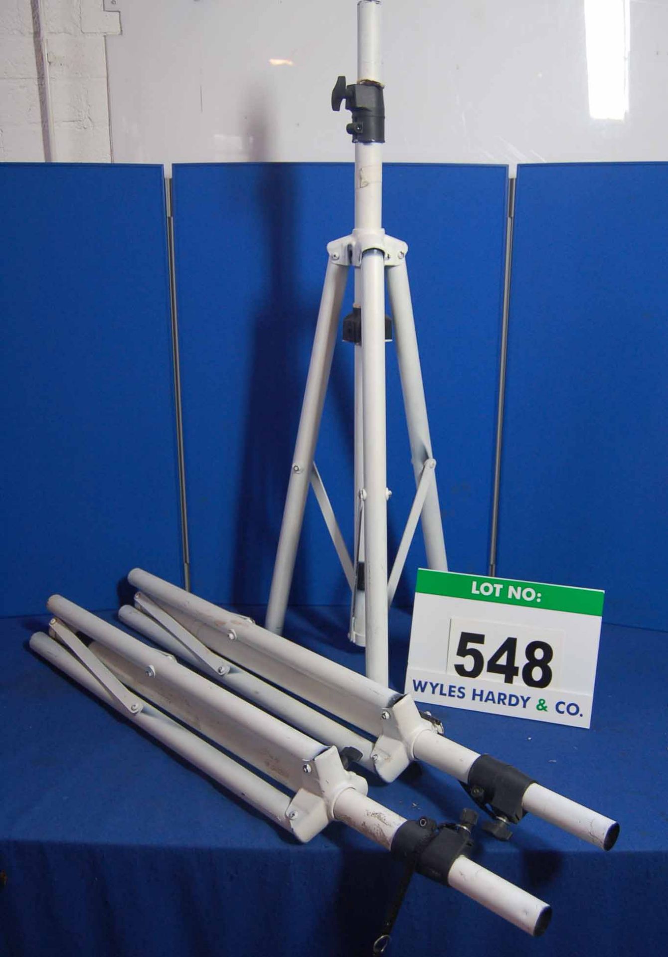 Three CITRONIC White Painted Steel Speaker Stands