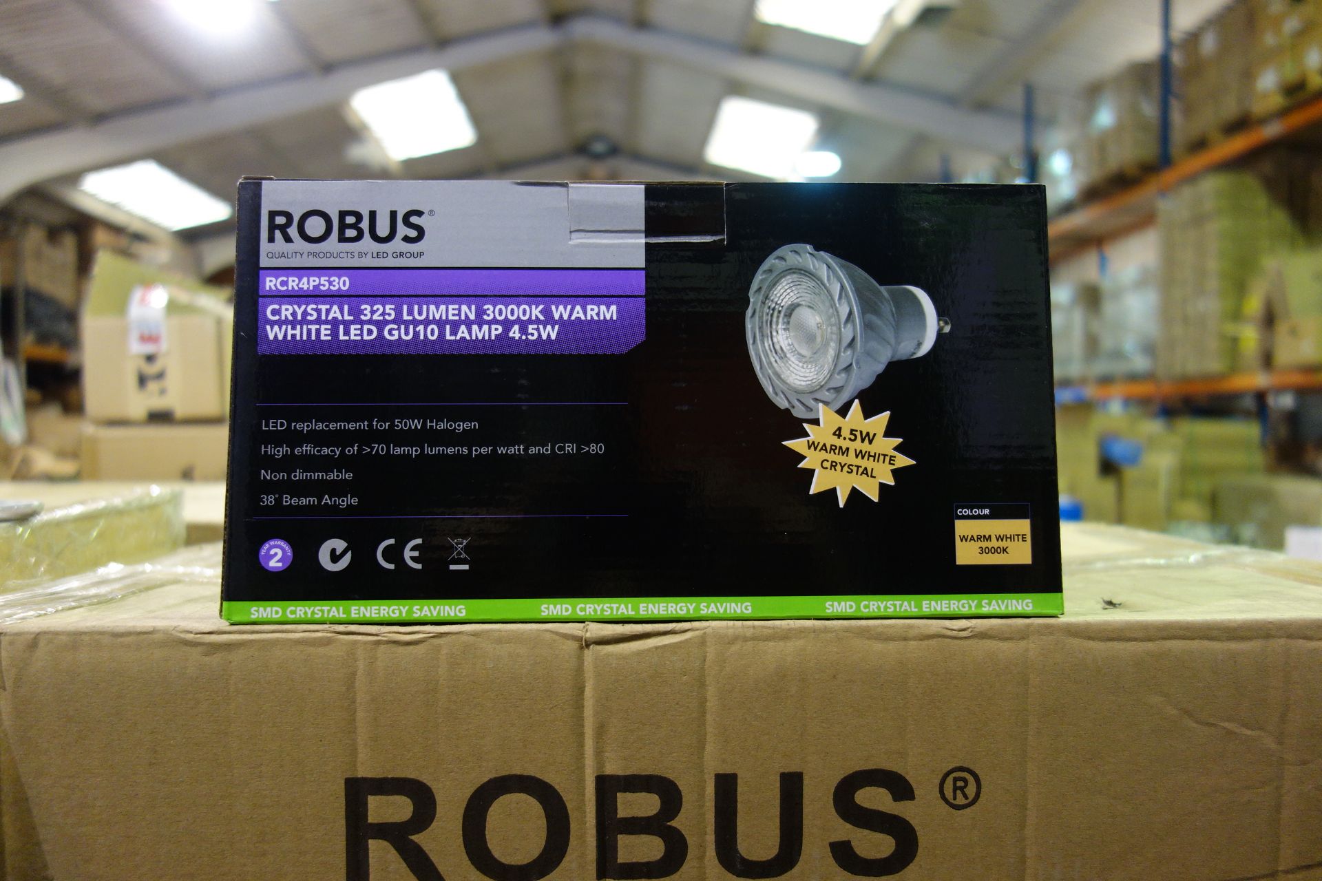 100 X Robus RCR4P530 Crystal 325 Lumen 3000K Warm White LED GU10 Lamp 4.5W