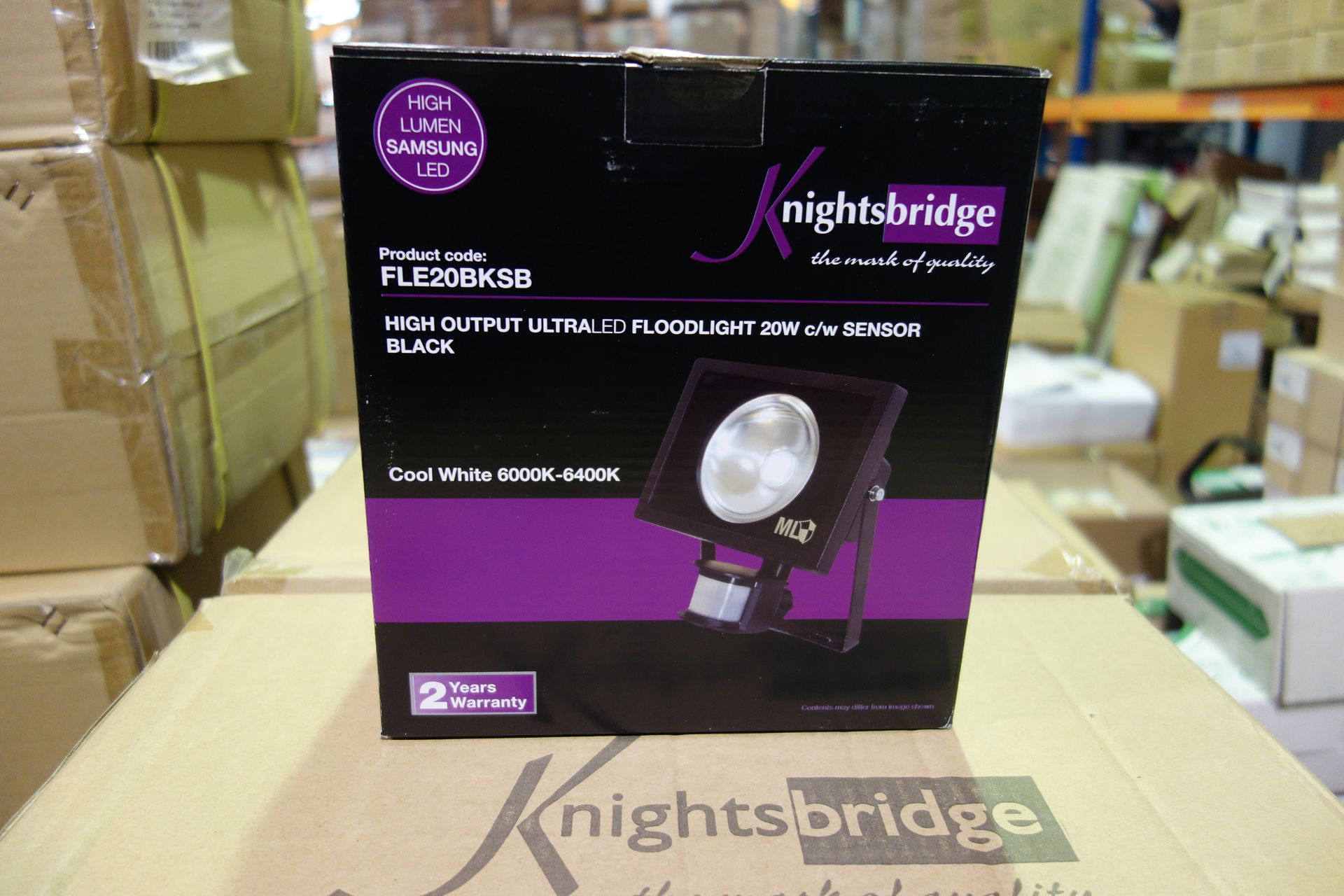 6 X Knightsbridge FLE20BKB 20W LED Flood Light With PIR Black