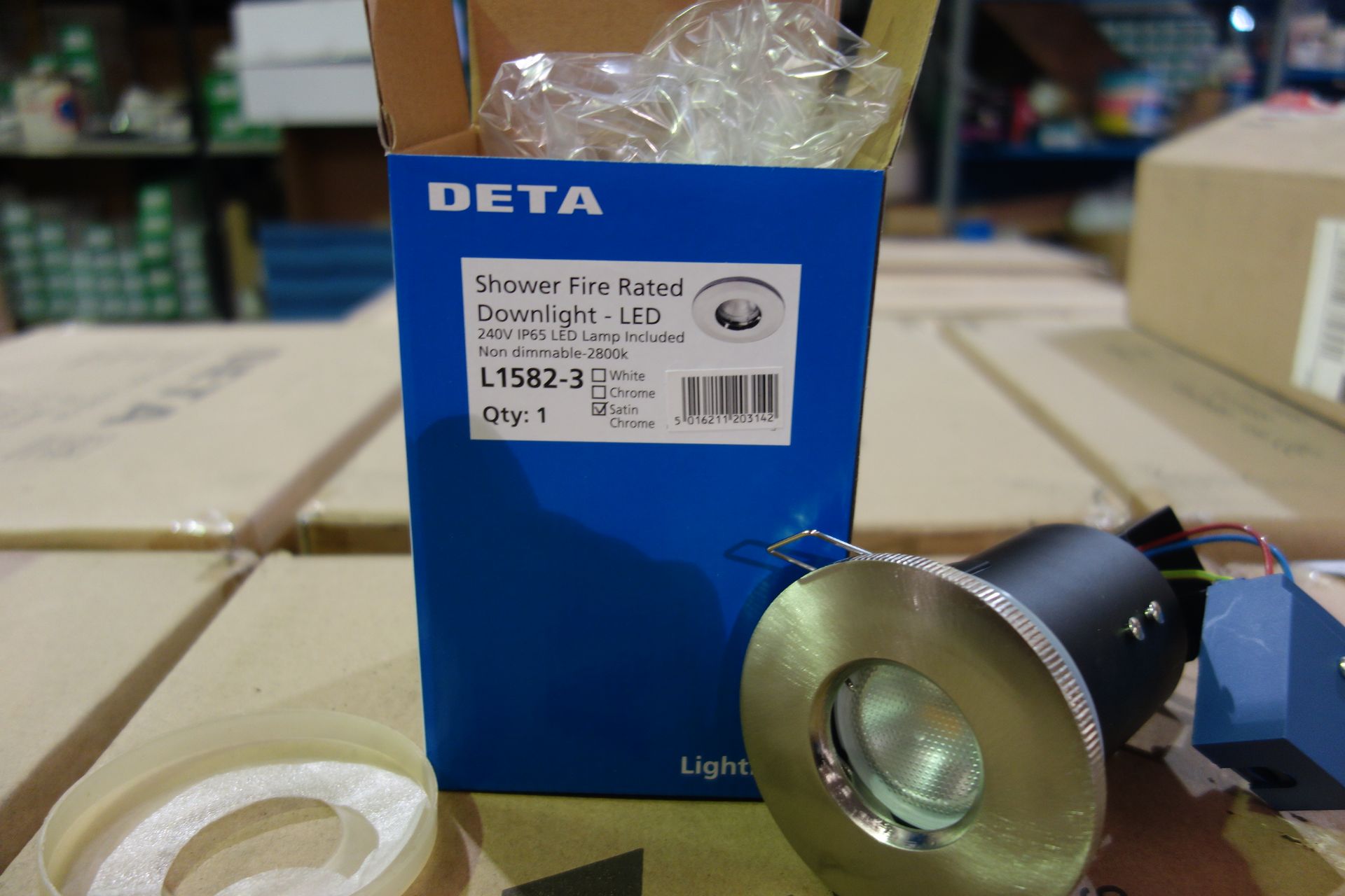 20 X Deta L1582-3 Satin Chrome LED Shower Fire Rated Downlight With 2800K LED Lamp