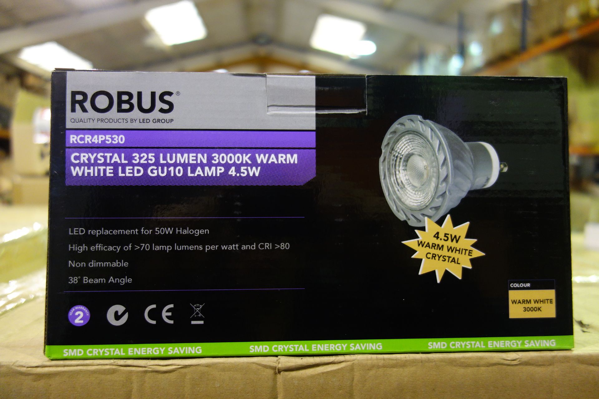 100 X Robus RCR4P530 Crystal 325 Lumen 3000K Warm White LED GU10 Lamp 4.5W