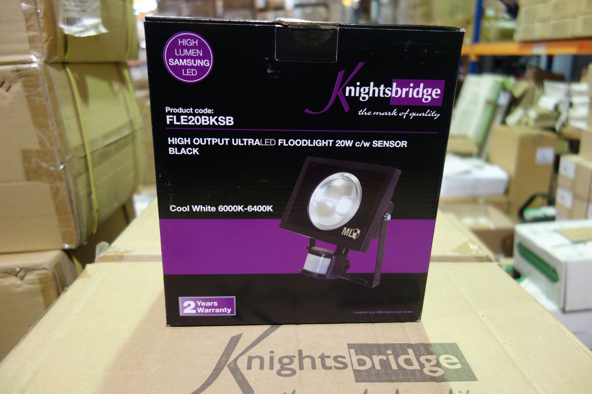 6 X Knightsbridge FLE20BKB 20W LED Flood Light With PIR Black