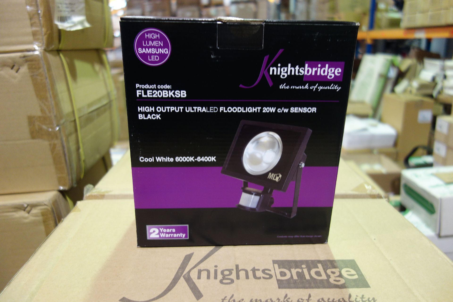 6 X Knightsbridge FLE20BKB 20W LED Flood Light With PIR Black