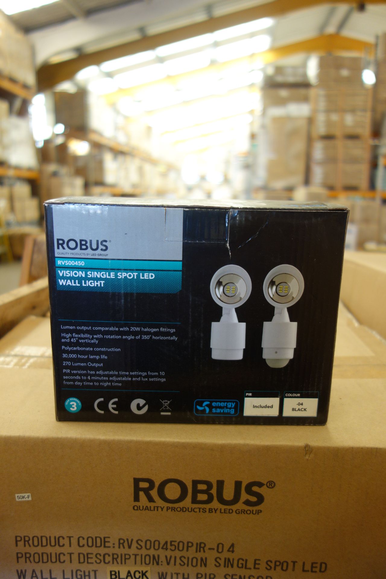 24 x Robus RV500450PIR-04 Vision Single Spot LED Wall Light Black in Colour