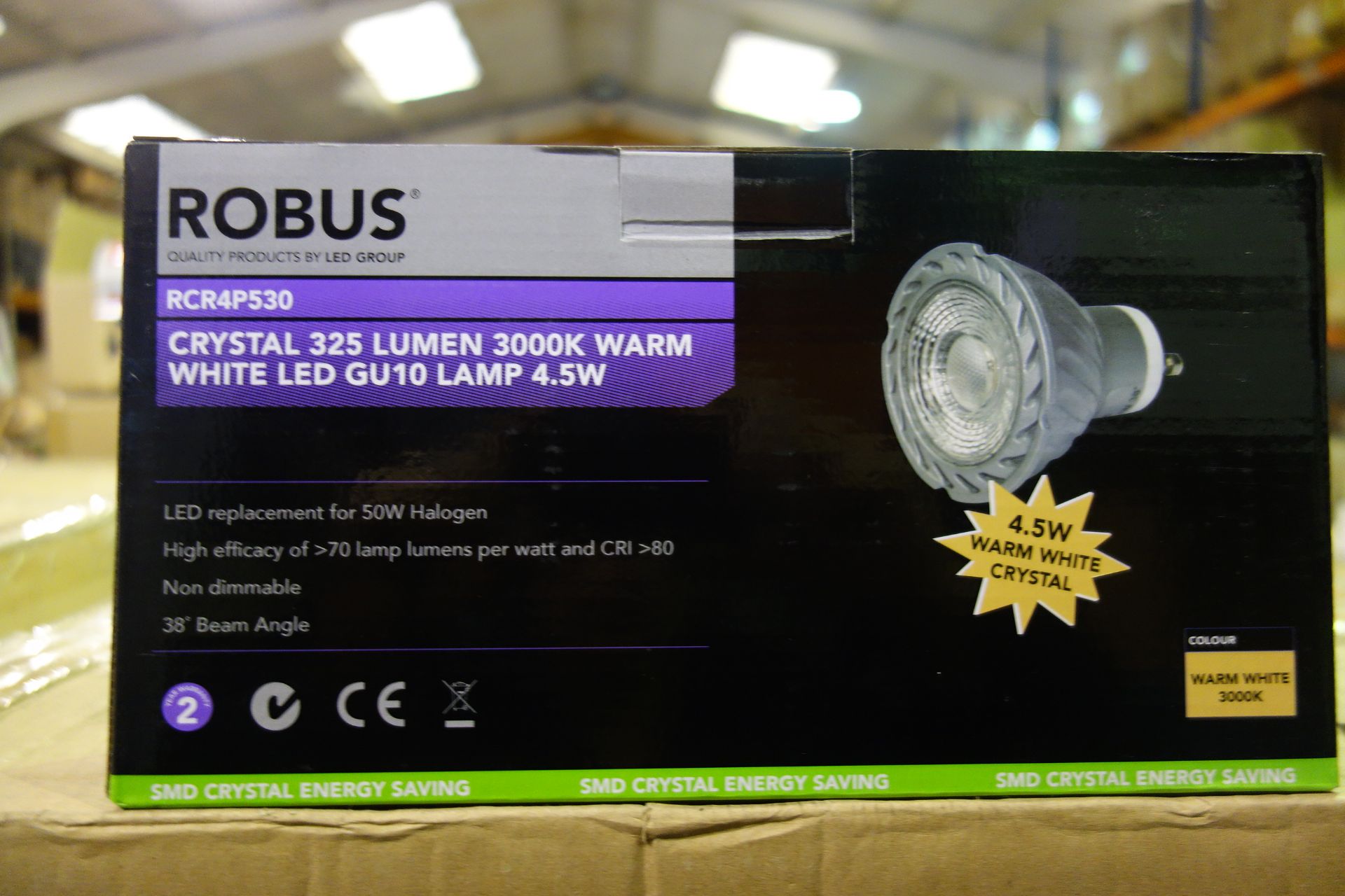 100 X Robus RCR4P530 Crystal 325 Lumen 3000K Warm White LED GU10 Lamp 4.5W