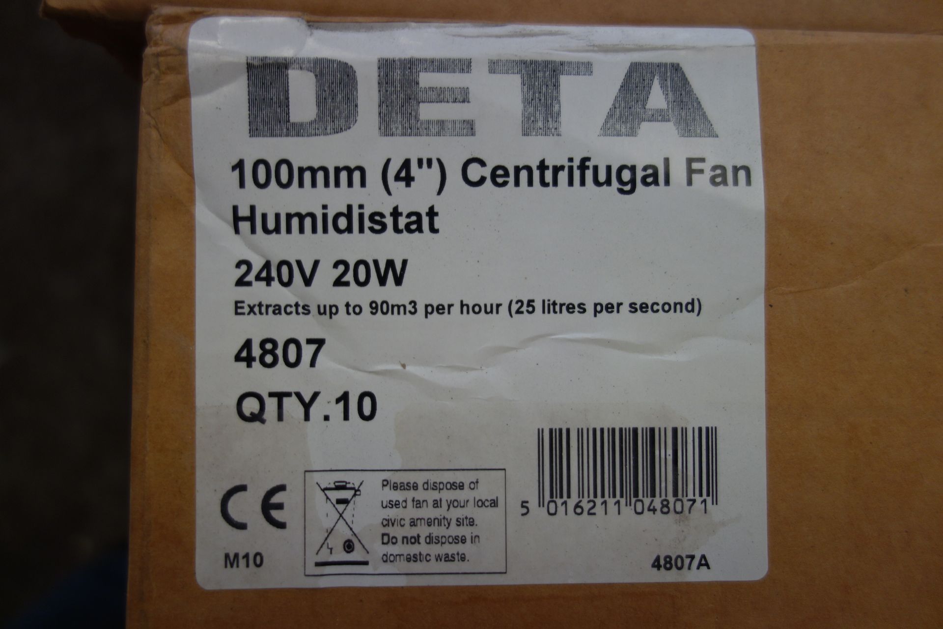 10 X DETA 100MM (4) Fan Humidstat 240V 20W Extracts upto 90m3 Per Hour