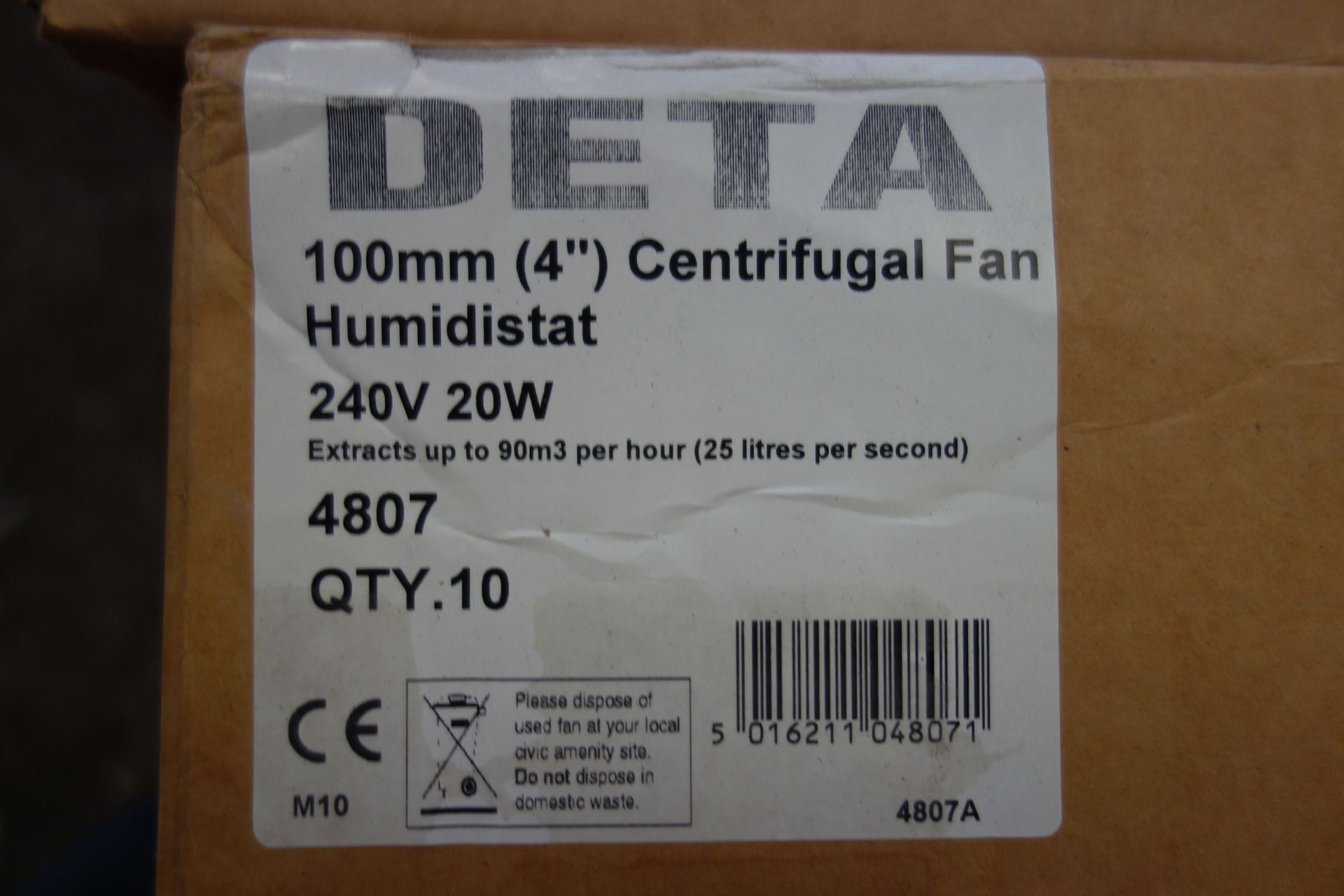10 X DETA 100MM (4) Fan Humidstat 240V 20W Extracts upto 90m3 Per Hour