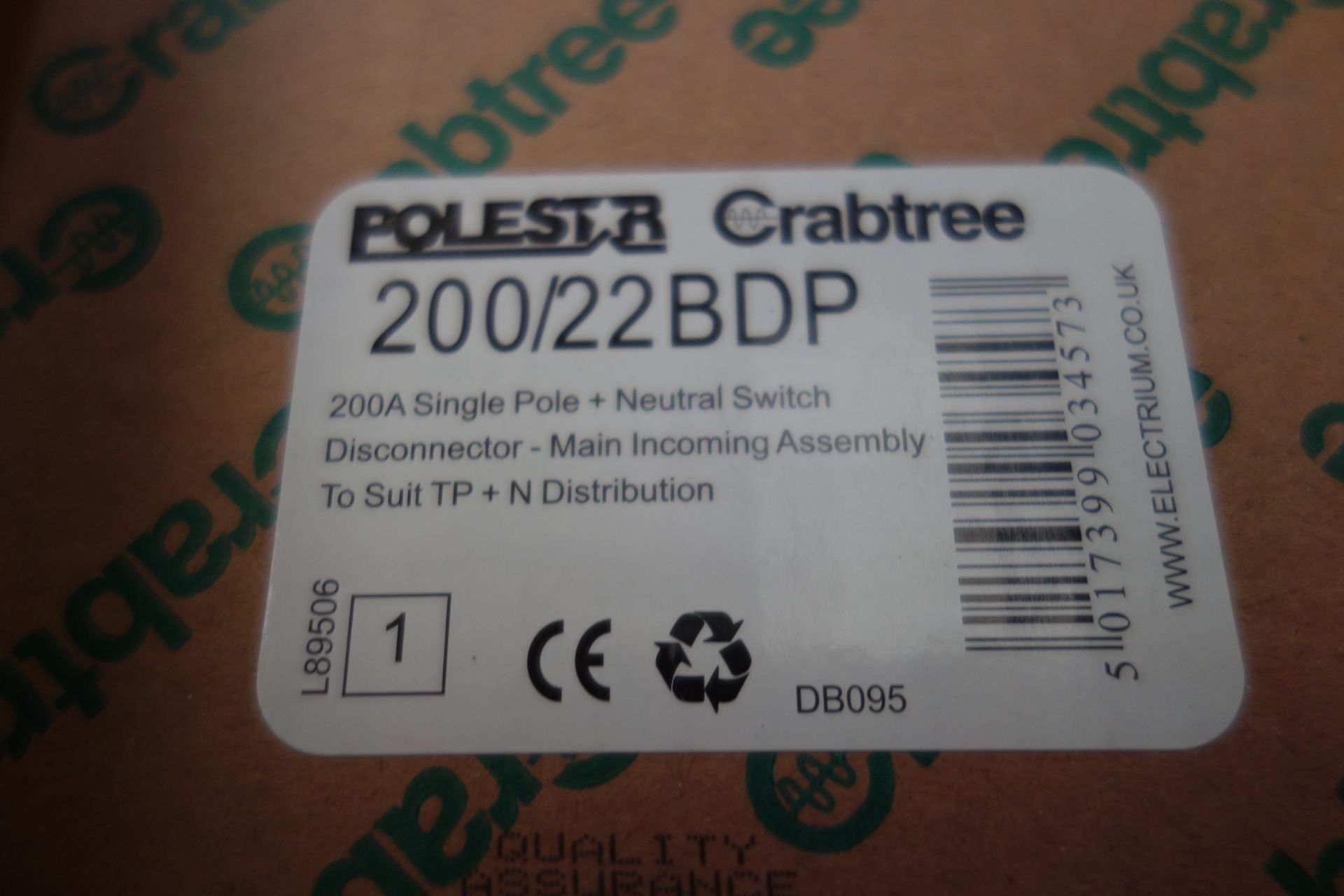 5 X Crabtree Polestar 200/22BDP 200A Single Pole / N Switch