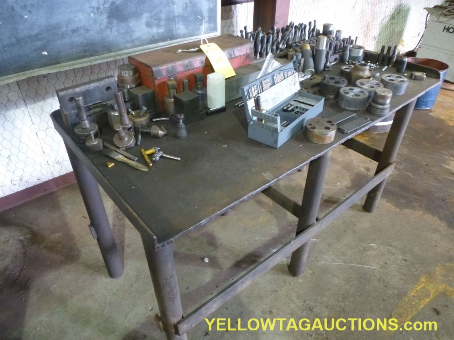 Metal Work Table with Contents|Includes: Drill Bits, Dies|Tag: 668 - Image 2 of 19