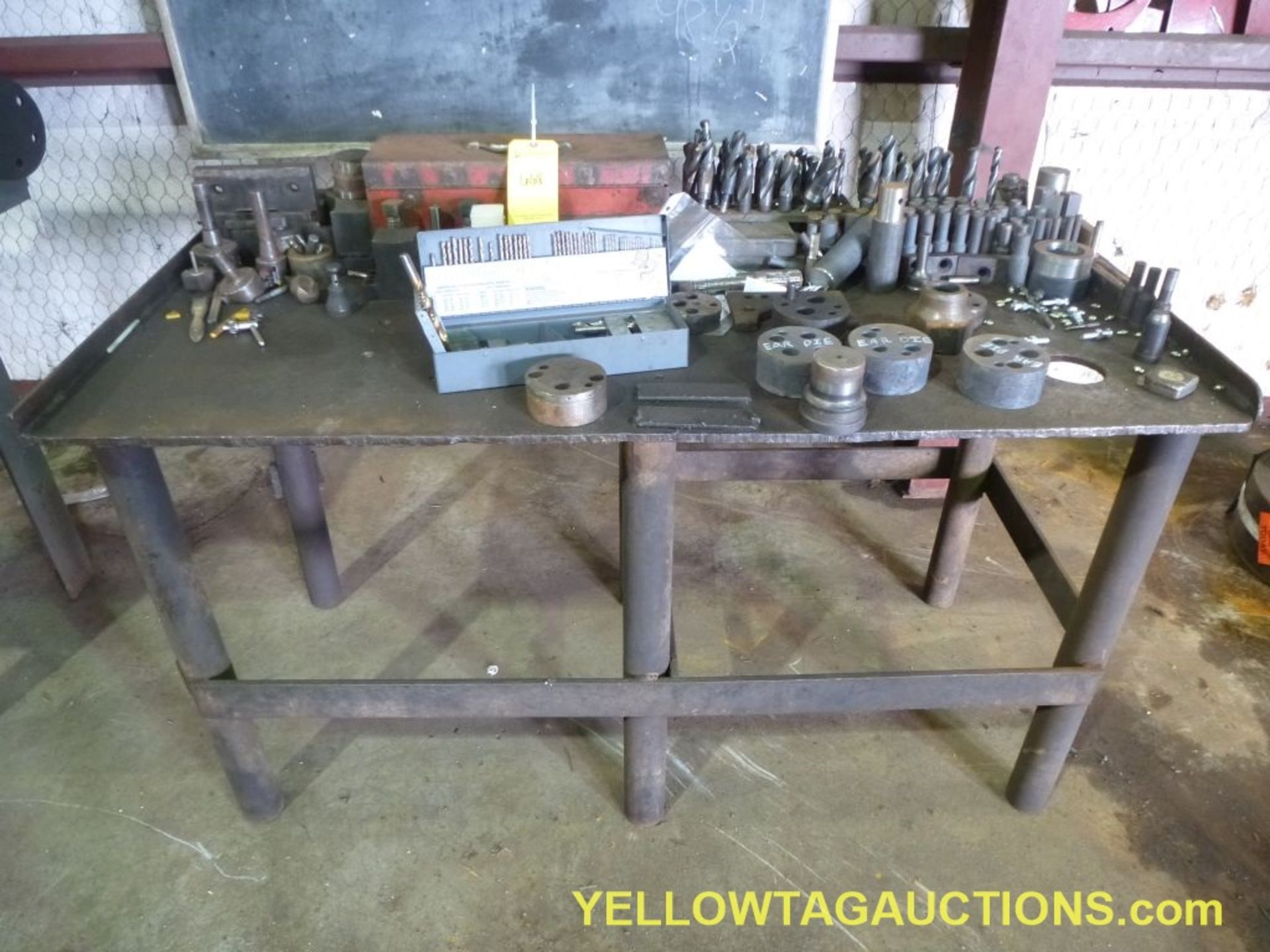 Metal Work Table with Contents|Includes: Drill Bits, Dies|Tag: 668