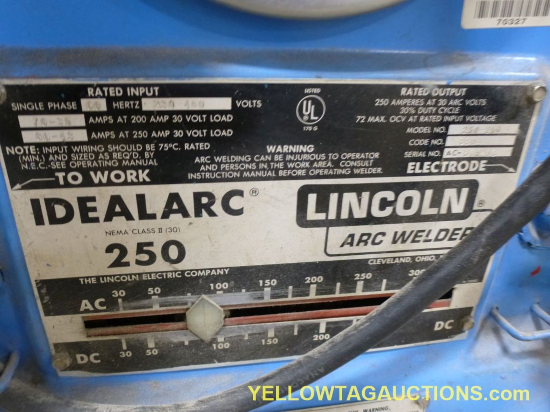 Lincoln IdealArc 250 Arc Welder|Model No. 250-250 Code: 8804; Nema Class 2; Single Phase; 200- - Image 5 of 7