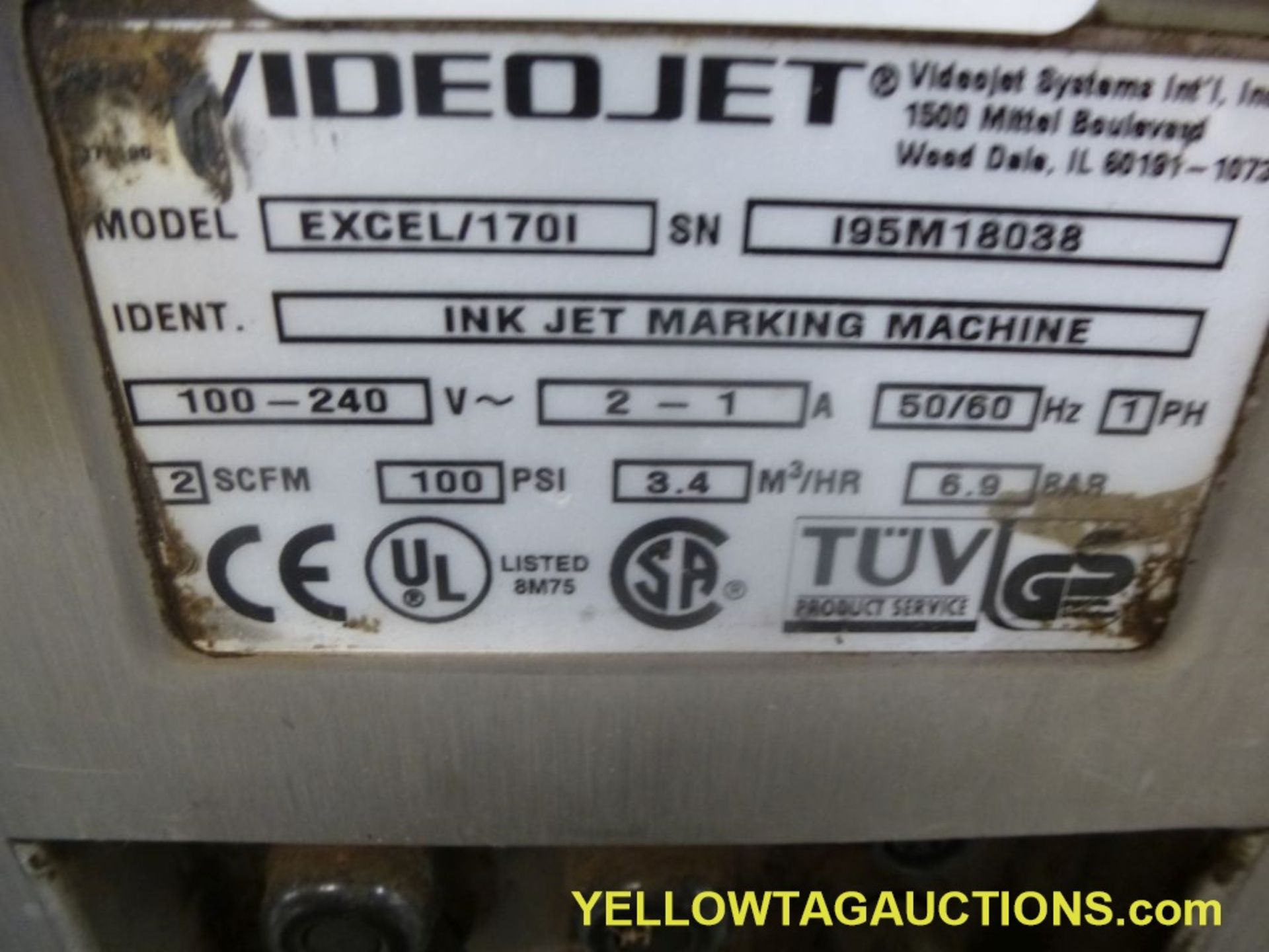Videojet Excel 170i Small Character Ink Jet Printer|Model No. 170i100-240VPart No. 356650-06Lot - Image 10 of 13