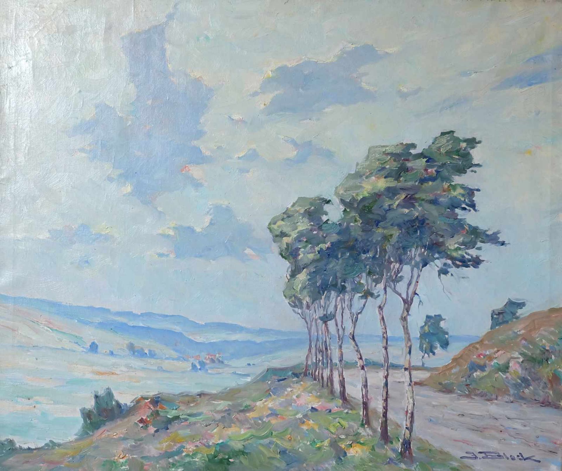 BLOCK, Johannes (*1871 +1959), Öl/ Leinwand, stürmische Mittelgebirgslandschaft, rechts unten