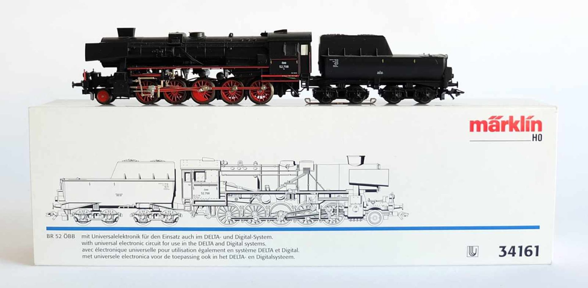 DAMPFLOKOMOTIVE, BR 52 ÖBB, Herst. Märklin/Göppingen, Spur H0, Nr. 34161, minimalst bespielt,