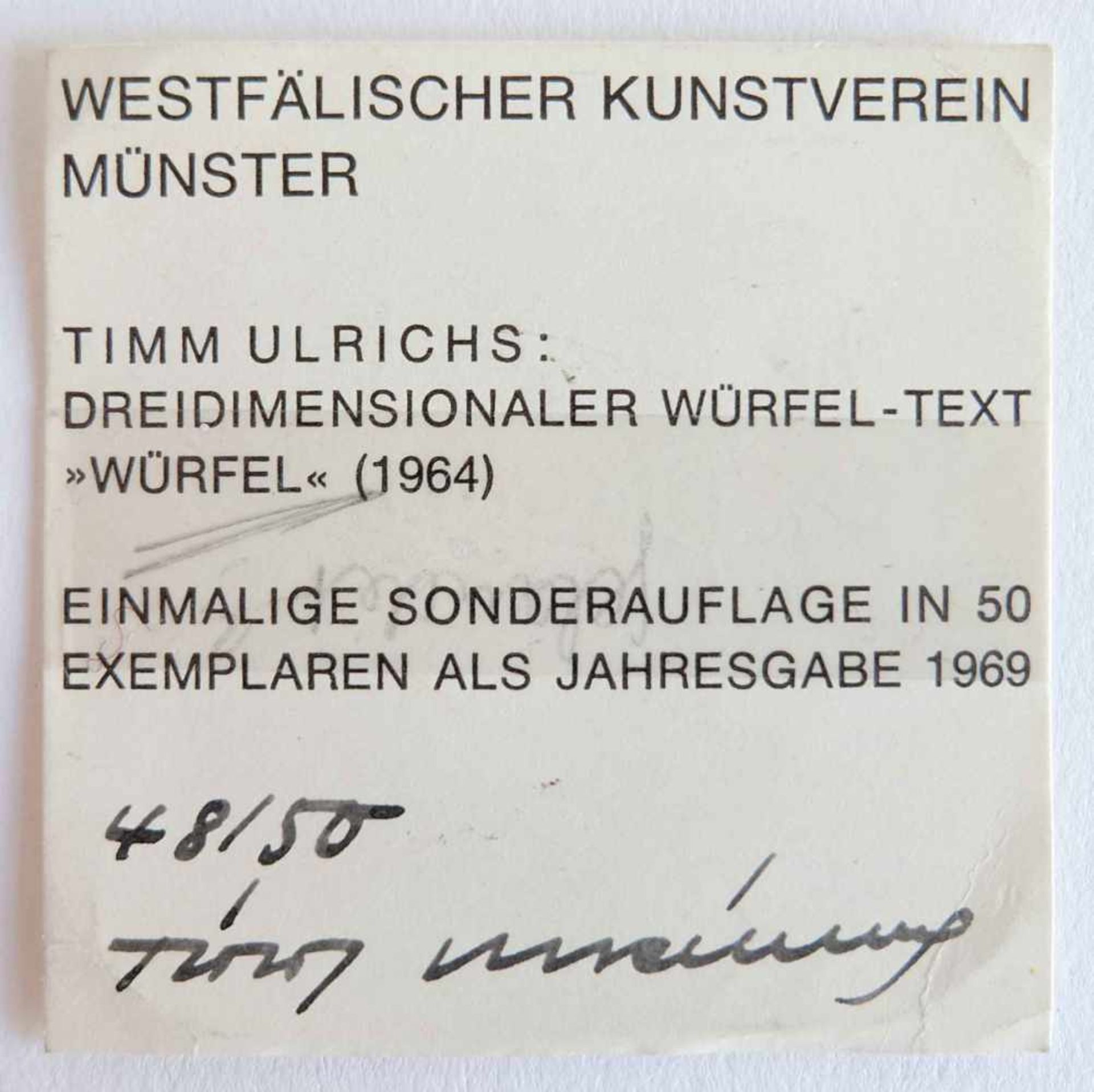 ULRICHS, Timm (*1940 Berlin, lebt ebd.), Jahresgabe des Westfälischen Kunstvereins Münster, 1969, - Bild 2 aus 2