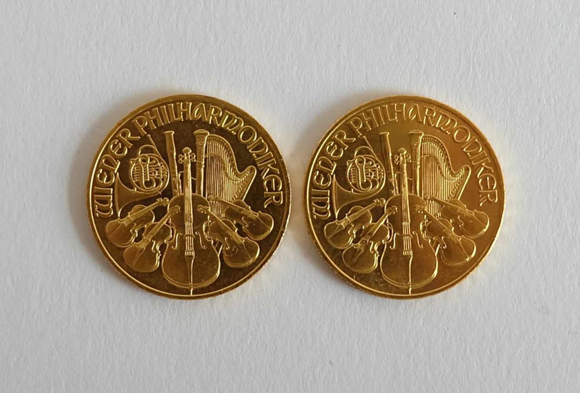 ÖSTERREICH, Anlagemünzen, 2x 500 Schilling 1989, Wiener Philharmoniker, 2x 1/4 Unze = 15,56g