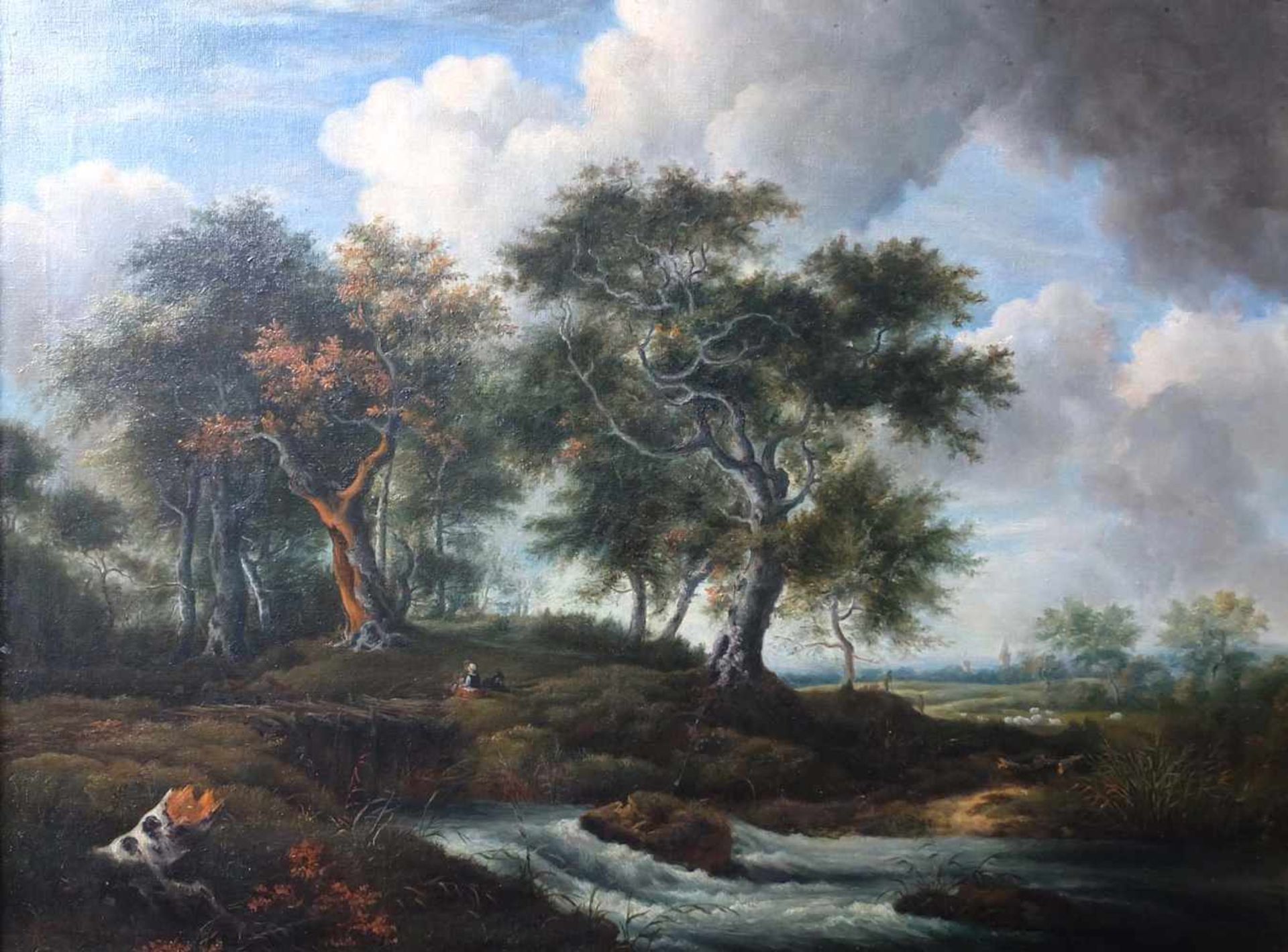 RICHTER, E., Kopist nach Rembrandt, frühes 20.Jh., Öl/ Leinwand, Baumgruppe in weiter Landschaft mit