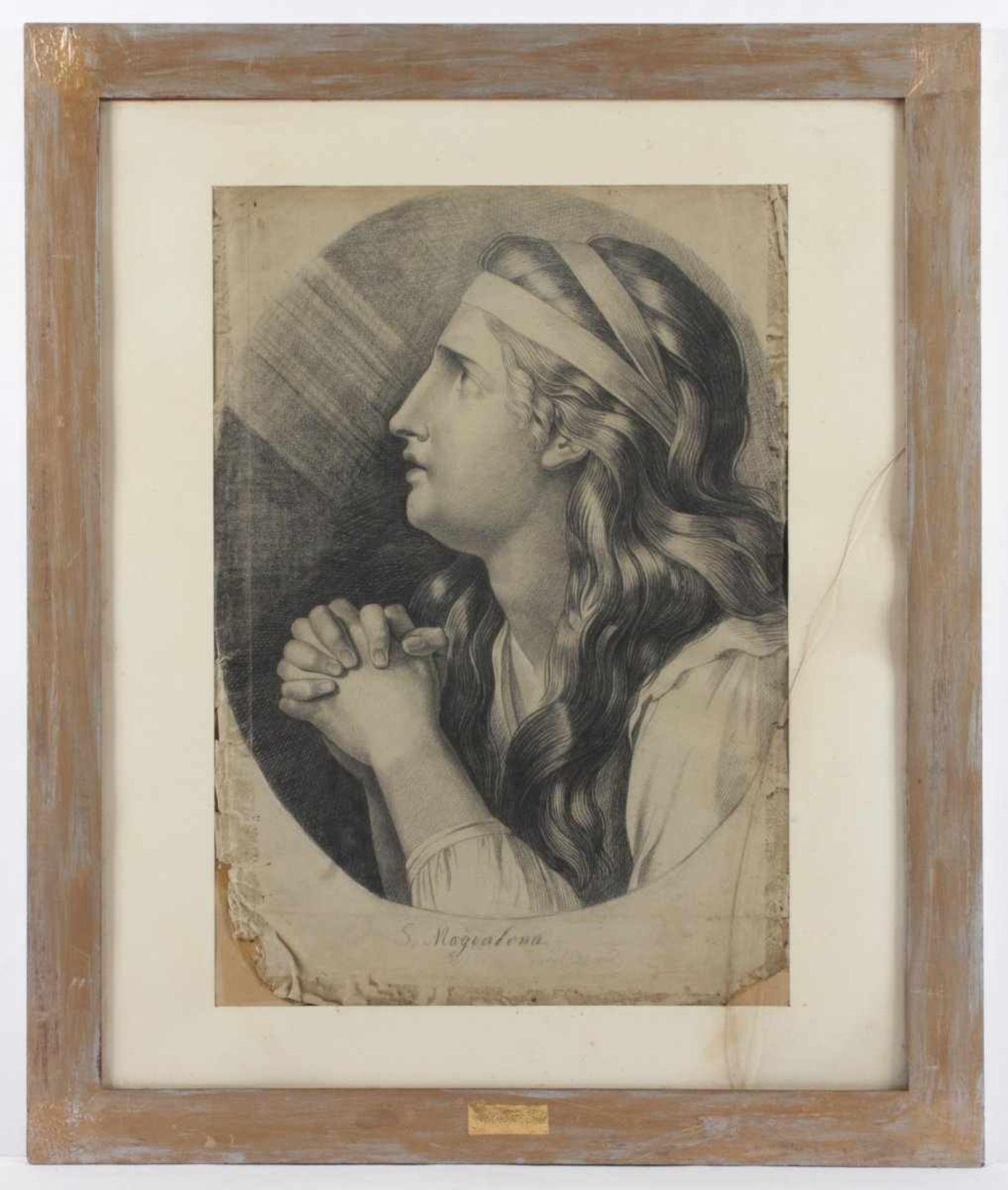 MOSER, Josef (1783-1865), "Maria Magdalena", Kohle/Papier, 55 x 38, besch., unten Mitte signiert, - Image 2 of 3