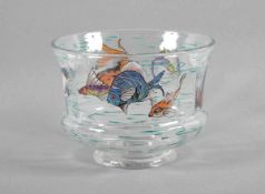 SCHALE, Glas, bemalt mit Fischdekor, H 12, wohl Marcel GOUPY, PARIS, um 1925