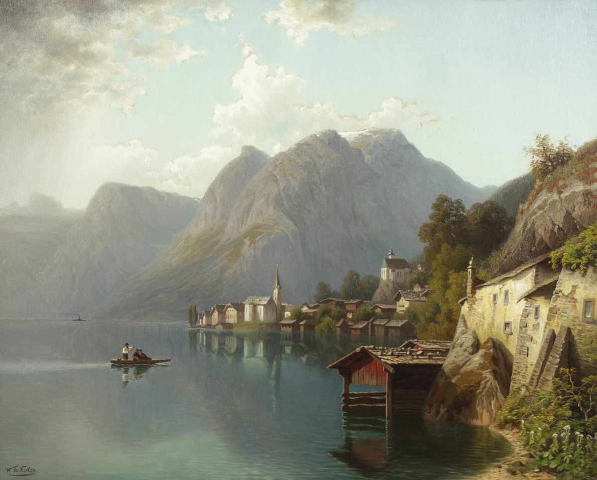 NOCKEN, Wilhelm Theodor (1830-1905), "Blick auf den Hallstädter See", Öl/Lwd., 76 x 95, doubliert, - Image 2 of 6