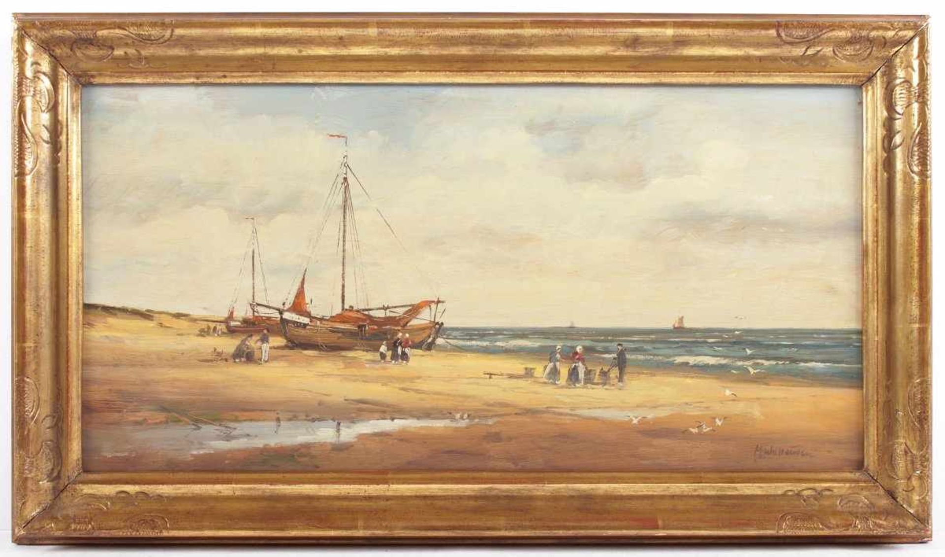 MÜHLHAUSEN, Hans Ulrich (*1915), "Fischerboote am Strand", Öl/Holz, 20 x 40, unten rechts