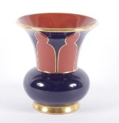 ART DECO-VASE, Keramik, roter Scherben, glasiert, H 12, minst. Chip am Stand, Entwurf Hans